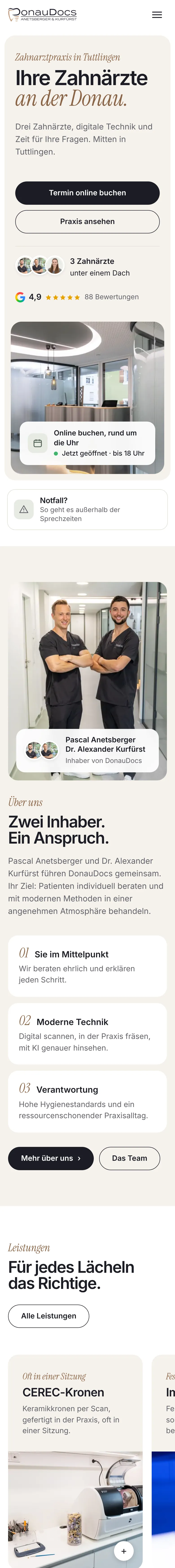 Webseite von DonauDocs in Tuttlingen auf dem Handy